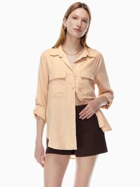 Aritzia Babaton Tan Utility Button Down Shirt XS
